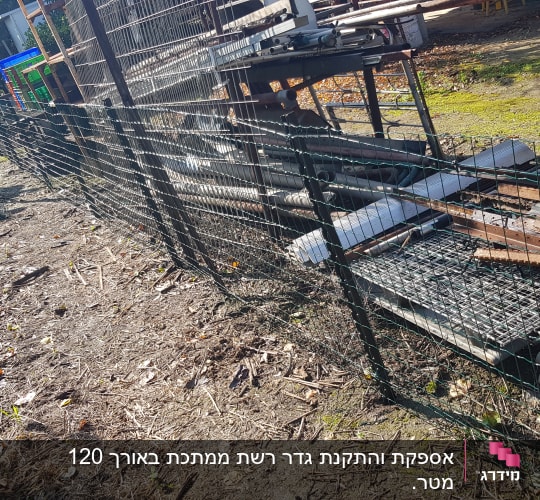 גדר מתכת עם מסגרות מתכת מונחות בצד